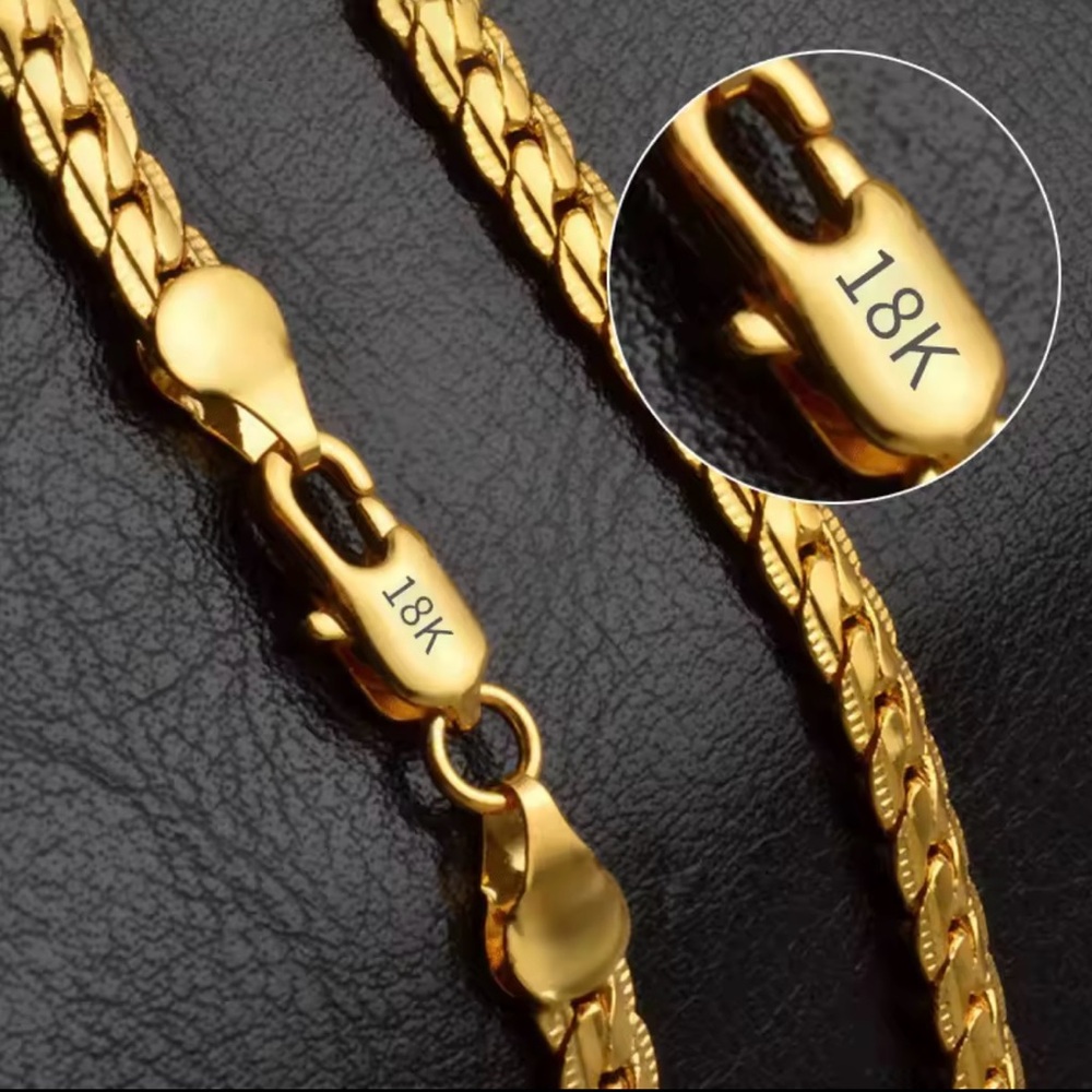 18K Gold Men's Chain Necklace & Bracelet